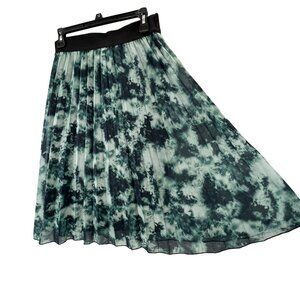 Tie Dye Watercolor Pleated Skirt M Teal Black Fairy Whimsical Gypsy Mesh